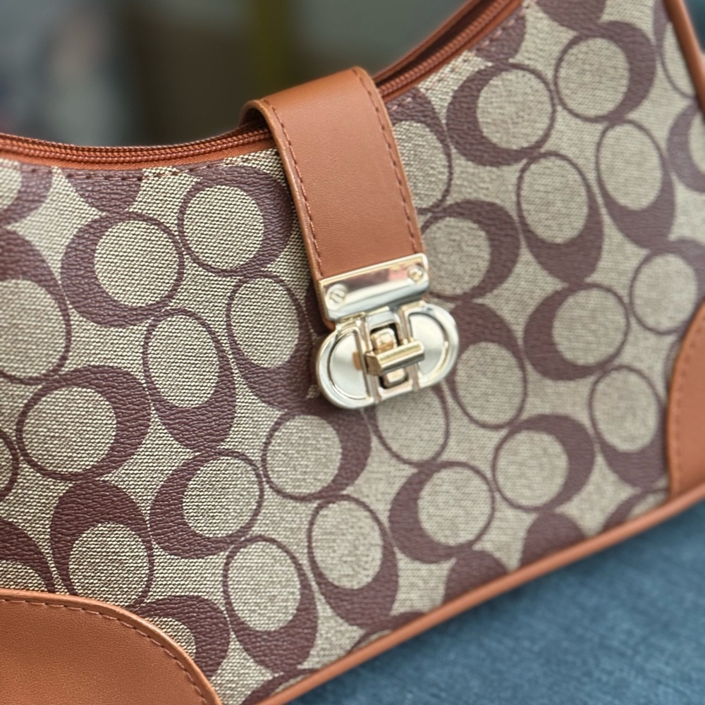 Signature Pattern Shoulder Bag in Brown and Tan
